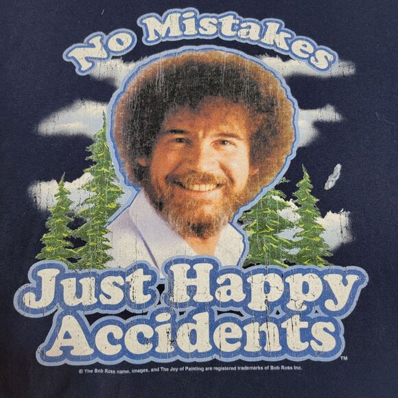 Bob Ross Graphic SS Tee "No Mistakes..." Dark Navy - Size Small - Picture 1 of 4